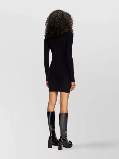 Diesel Women Black U Neck Dress With D-logo In Ribbed Fabric Woman In Black