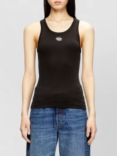 Diesel Black Tank Top With Logo On The Front And Ribbed Design In Cotton Woman In Blue