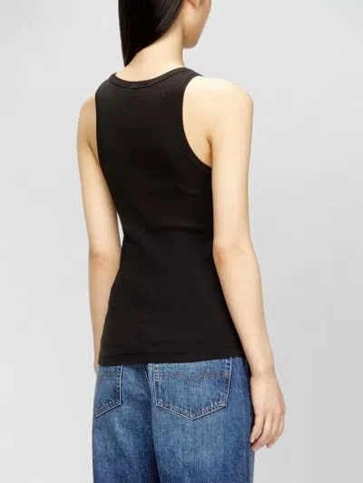 Diesel Black Tank Top With Logo On The Front And Ribbed Design In Cotton Woman In Blue
