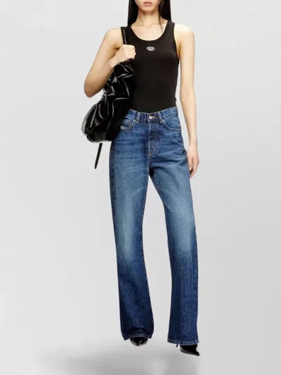 Diesel Black Tank Top With Logo On The Front And Ribbed Design In Cotton Woman In Blue