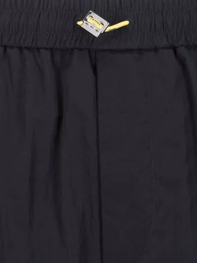 Fendi Straight Trousers Elastic Waistband Cargo Pockets In Black