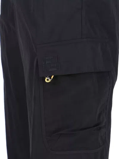 Fendi Straight Trousers Elastic Waistband Cargo Pockets In Black