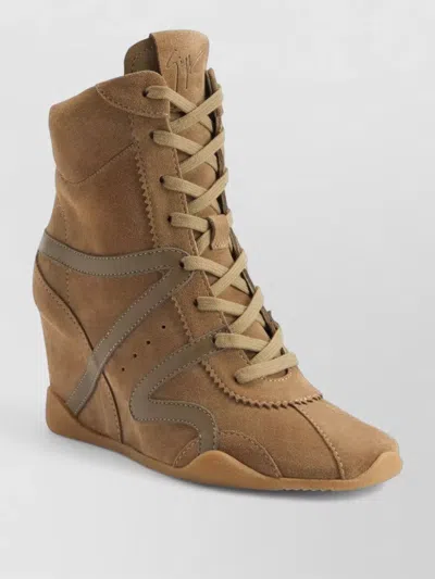 Giuseppe Zanotti Suede Sneakers Boots Wedge Heel Design In Brown