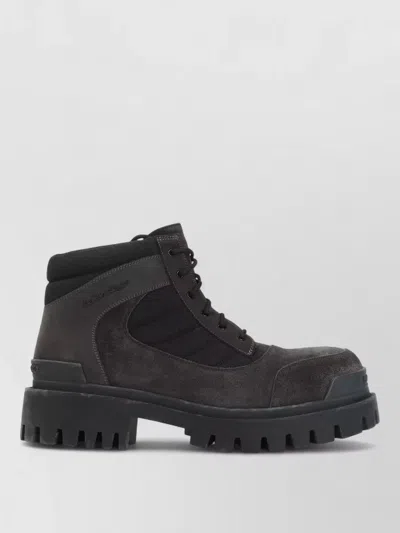 Balenciaga Slate Suede And Canvas Combat Ankle Boots In Brown