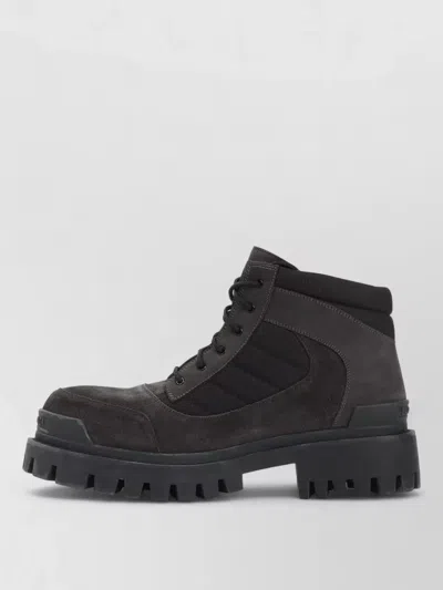 Balenciaga Slate Suede And Canvas Combat Ankle Boots In Brown