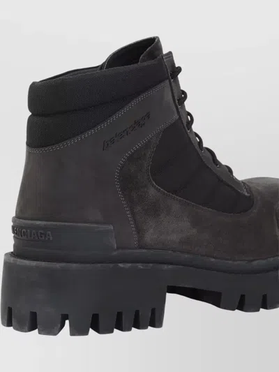 Balenciaga Slate Suede And Canvas Combat Ankle Boots In Brown