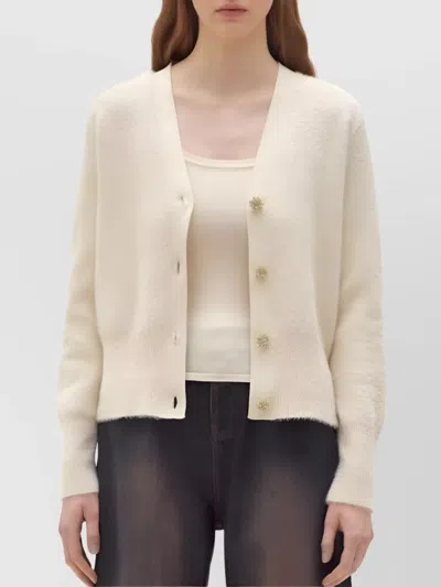 Blugirl V-neck Sweater With Button Embellishments And Long Sleeves In White