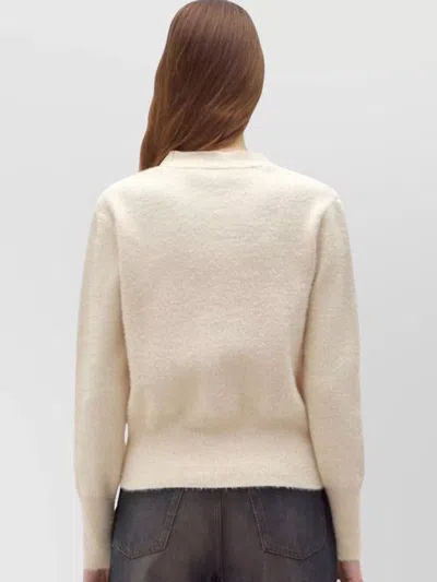 Blugirl V-neck Sweater With Button Embellishments And Long Sleeves In White