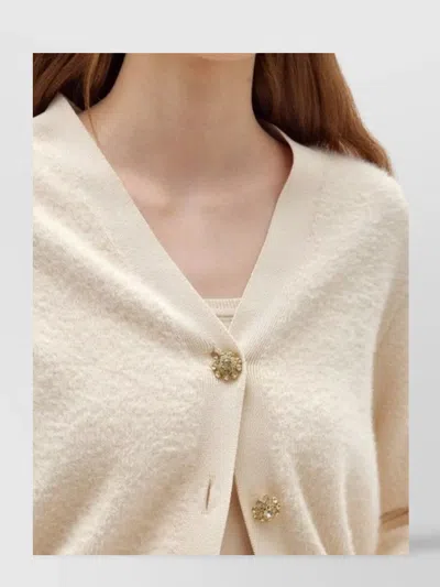 Blugirl V-neck Sweater With Button Embellishments And Long Sleeves In White