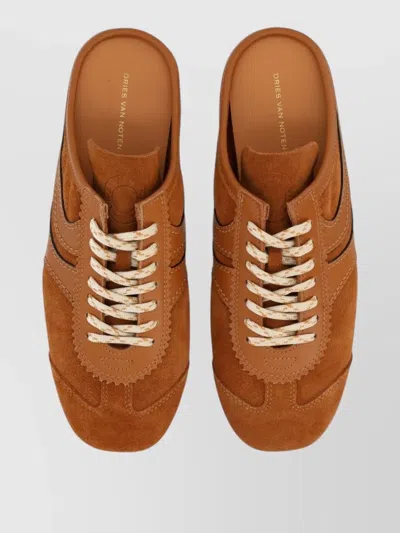 Dries Van Noten Suede Mules Rubber Sole Stitch Detailing In Brown