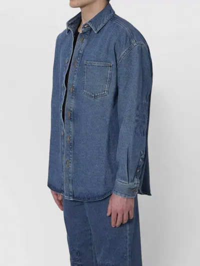 Loewe Mens Mid Blue Denim Anagram-embroidery Long-sleeves Denim Overshirt In Blue