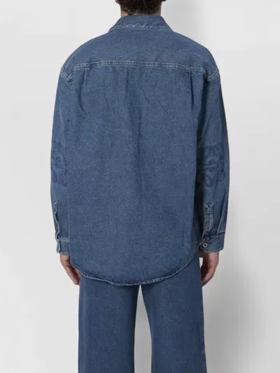 Loewe Mens Mid Blue Denim Anagram-embroidery Long-sleeves Denim Overshirt In Blue