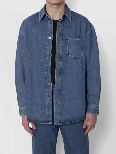Loewe Mens Mid Blue Denim Anagram-embroidery Long-sleeves Denim Overshirt In Blue
