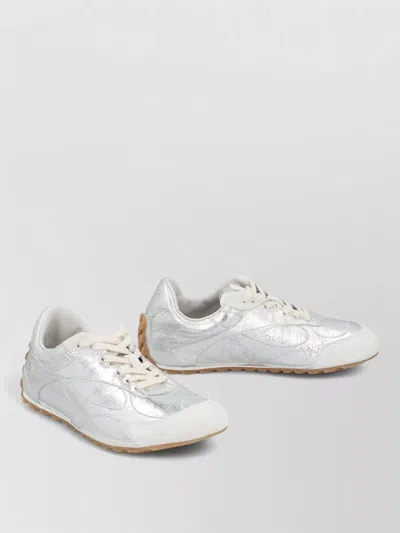 Bottega Veneta Silver Leather Orbit Flash Sneakers In White