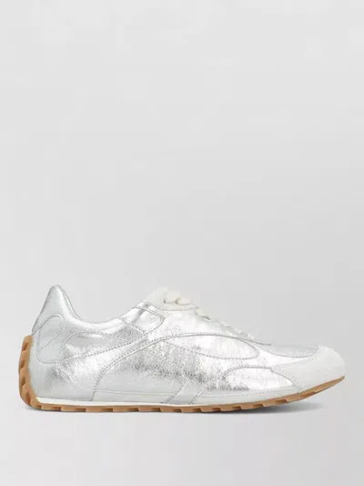 Bottega Veneta Silver Leather Orbit Flash Sneakers In White
