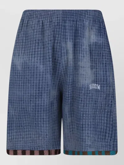 Barrow Chambray Unisex Shorts Checkered Pattern Pockets In Blue