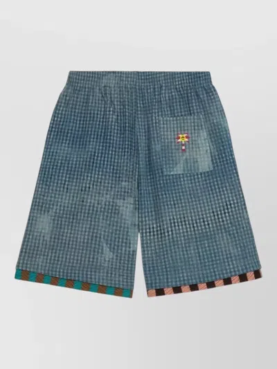 Barrow Chambray Unisex Shorts Checkered Pattern Pockets In Blue