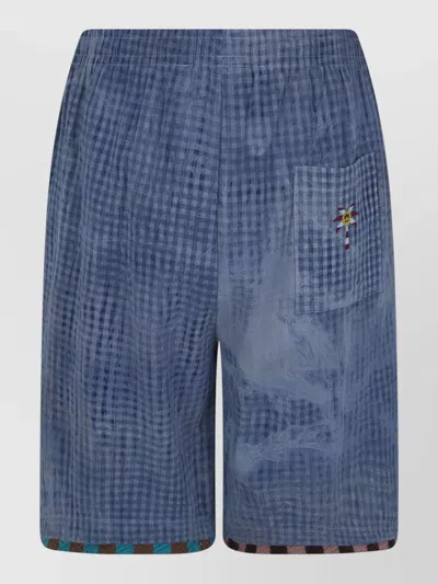 Barrow Chambray Unisex Shorts Checkered Pattern Pockets In Blue