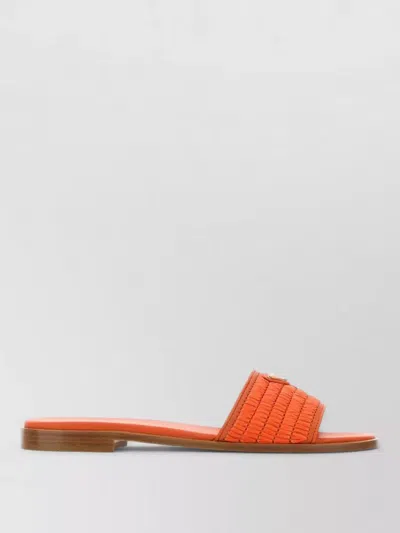 Prada Raffia Open Toe Flat Sole Slides In Orange