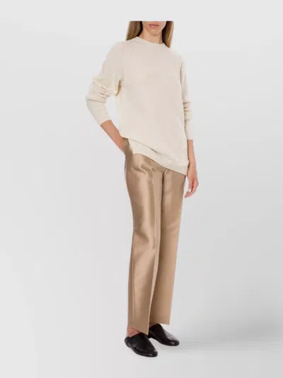 Alberta Ferretti Crew Neck Knitwear Long Sleeve Ribbed Top In Neutral