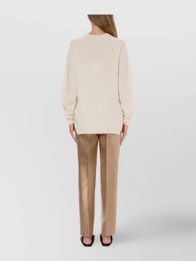 Alberta Ferretti Crew Neck Knitwear Long Sleeve Ribbed Top In Neutral