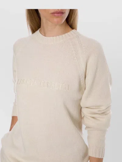 Alberta Ferretti Crew Neck Knitwear Long Sleeve Ribbed Top In Neutral