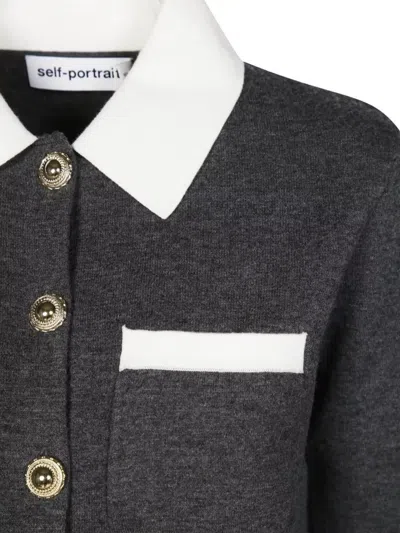 Self-portrait Self Portrait Cardigan With Contrasting Collar In Black