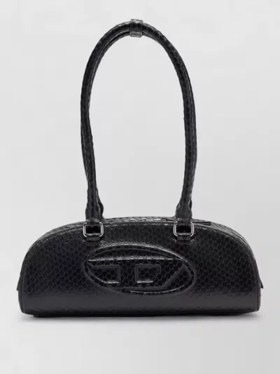 Diesel Elongated Bowling Dome Shoulder Bag In Smooth Black Leather
