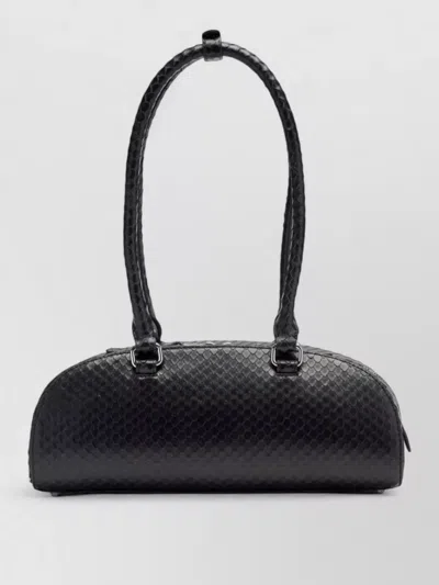 Diesel Elongated Bowling Dome Shoulder Bag In Smooth Black Leather