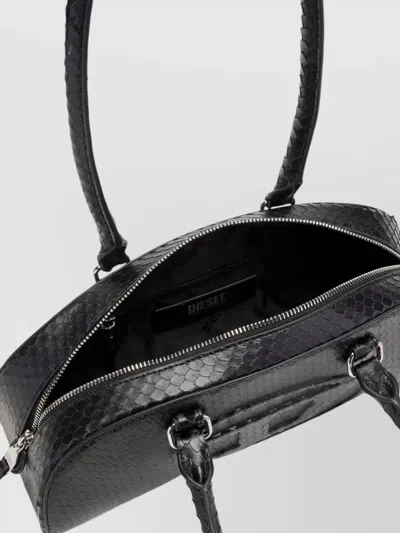 Diesel Elongated Bowling Dome Shoulder Bag In Smooth Black Leather