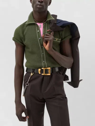 Versace Knit Shirt Chest Pocket Contrast Stitching In Green