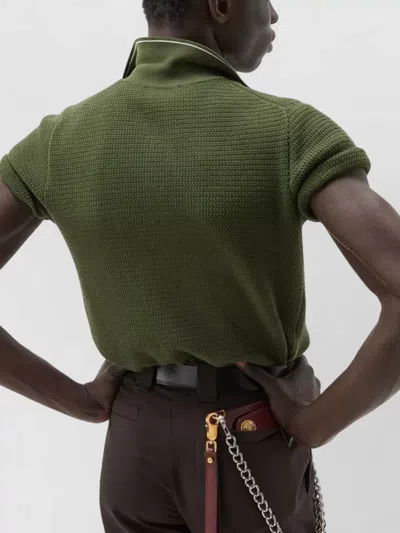 Versace Knit Shirt Chest Pocket Contrast Stitching In Green