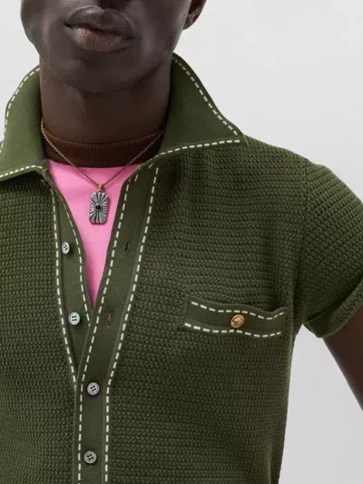 Versace Knit Shirt Chest Pocket Contrast Stitching In Green