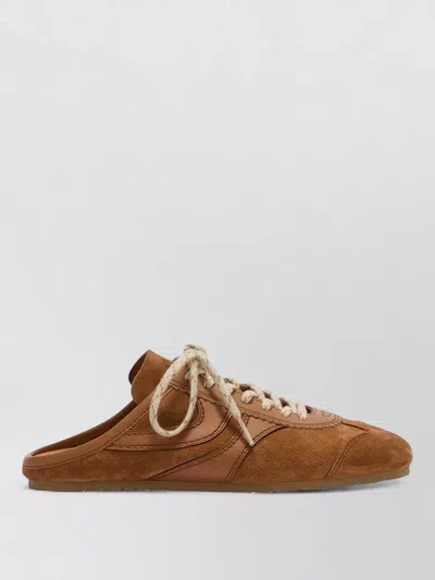 Dries Van Noten Suede Mules Rubber Sole Stitch Detailing In Brown