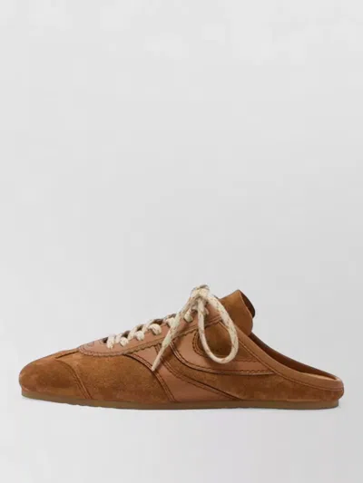 Dries Van Noten Suede Mules Rubber Sole Stitch Detailing In Brown