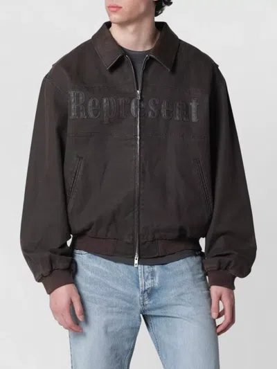 Represent Roscoe Logo Detail Cotton Canvas Bomber Jacket