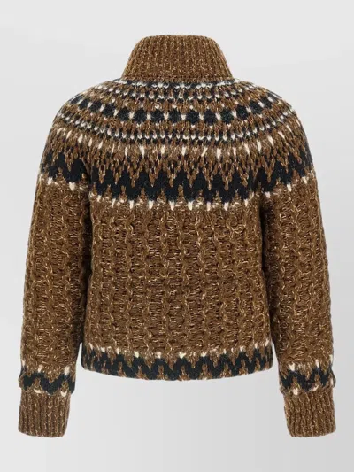 Moncler Indren Cable Knit High Collar Sweater In Brown