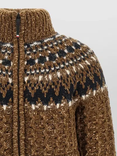 Moncler Indren Cable Knit High Collar Sweater In Brown