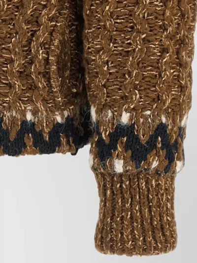 Moncler Indren Cable Knit High Collar Sweater In Brown