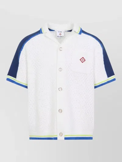 Casablanca Contrasting Trims Chest Pocket Logo-embroidered Short-sleeve Button-up Shirt In Multi