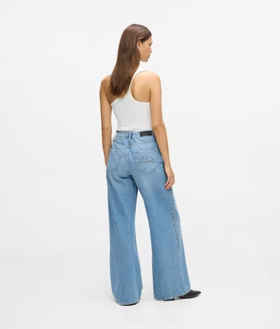 Karl Lagerfeld Studded-signature Jeans In Blue