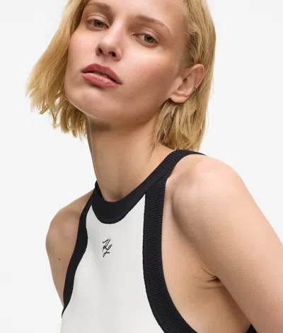 Karl Lagerfeld Karl Dna Belted Knit Dress In White