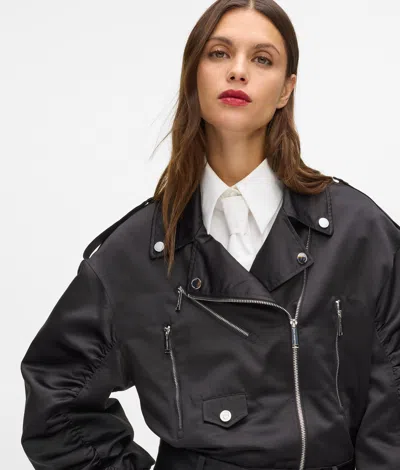 Karl Lagerfeld Ruched Satin Bomber Jacket In Black