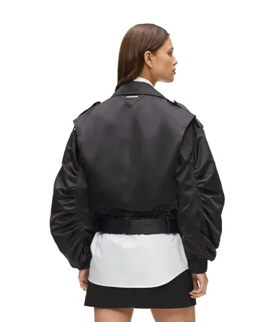 Karl Lagerfeld Ruched Satin Bomber Jacket In Black