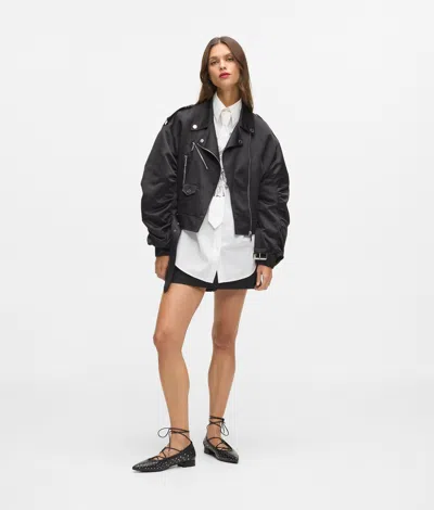 Karl Lagerfeld Ruched Satin Bomber Jacket In Black
