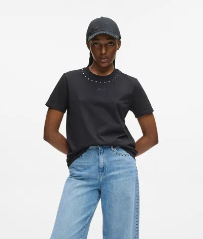 Karl Lagerfeld Stud-embellished Crew-neck T-shirt In Black