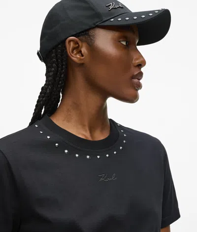 Karl Lagerfeld Stud-embellished Crew-neck T-shirt In Black