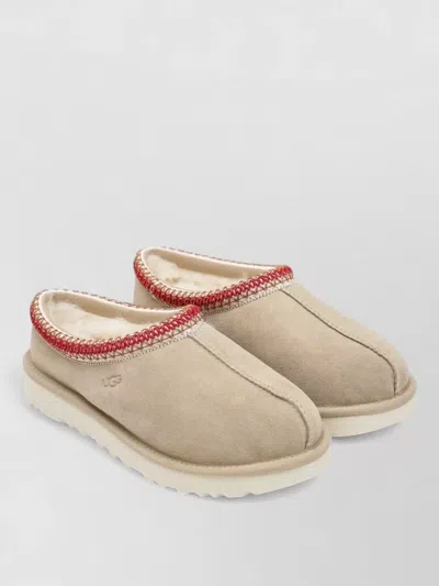 Ugg Tasman Suede Slippers With Shearling Lining In Neutral
