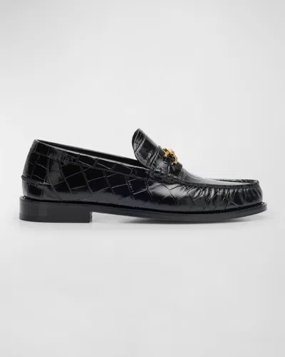 Versace Medusa Croc-effect Leather Loafers In Black