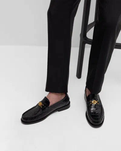 Versace Medusa Croc-effect Leather Loafers In Black
